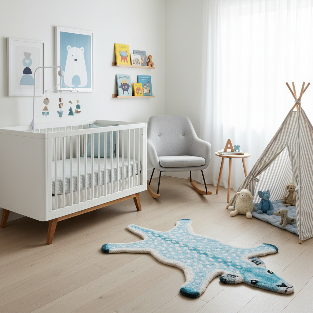 For the Love of Deer Hand Tufted Wool Rug - Light Blue