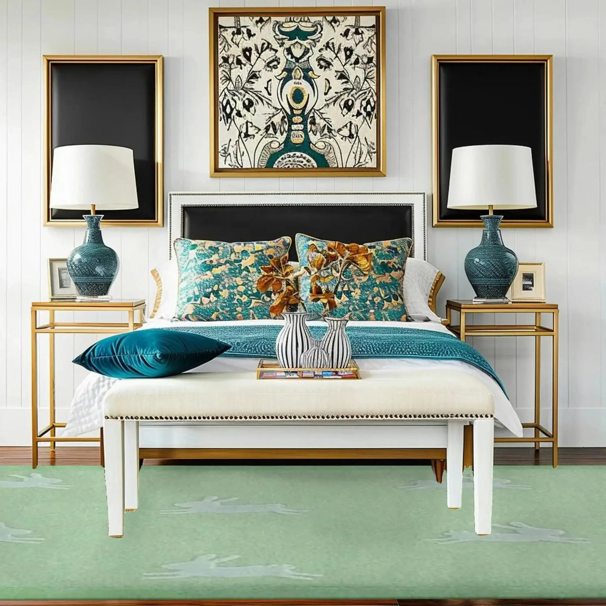 For the Love of Rabbits Hand Tufted Wool Rug - Green