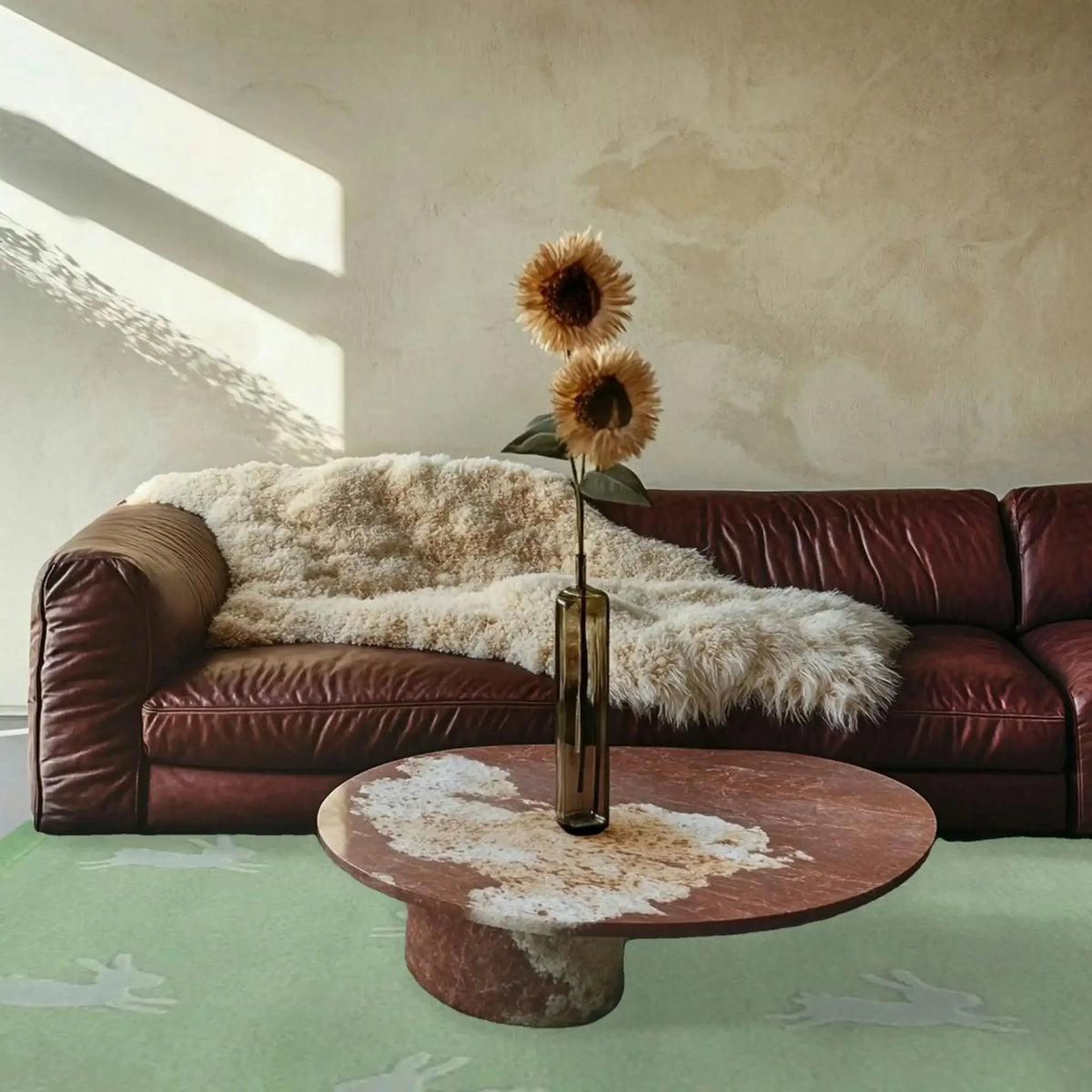 For the Love of Rabbits Hand Tufted Wool Rug - Green