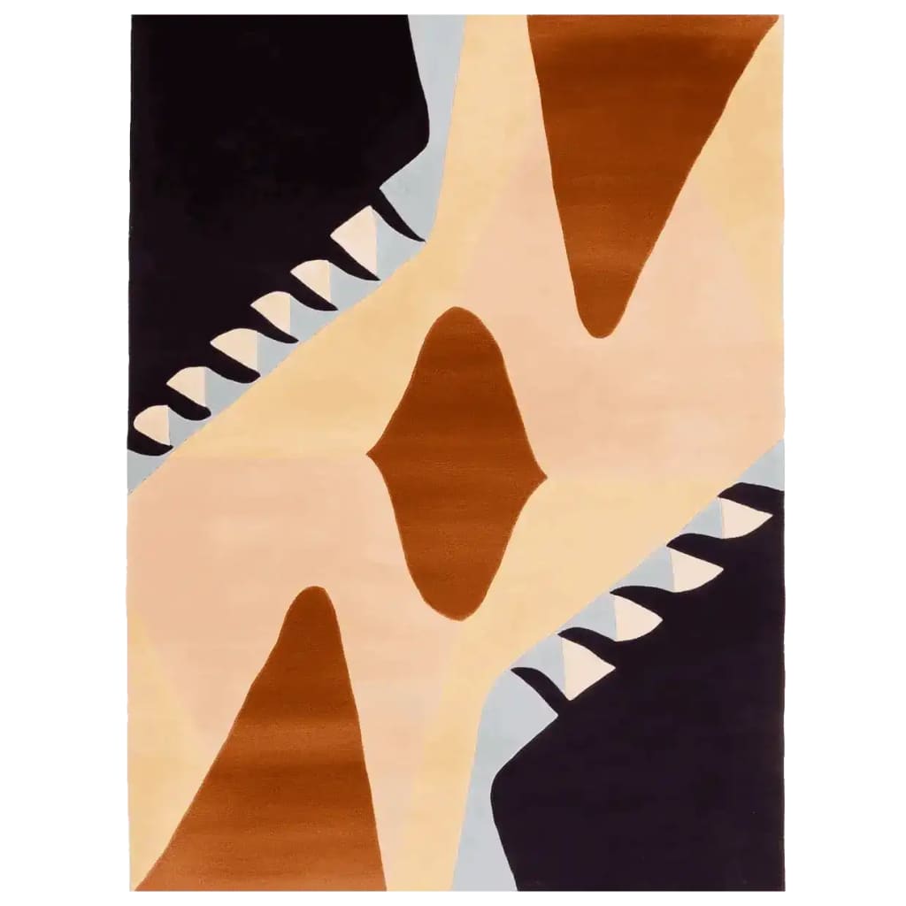 Contemporary hand tufted area rug featuring an abstract design with warm earthy tones, ideal for large living rooms. This wool rug combines modern aesthetics with functionality, making it a perfect choice for area rugs in living room spaces.