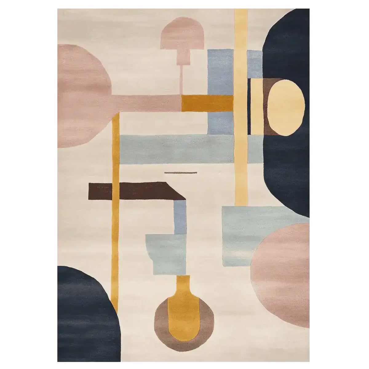The Form Line Harmony Hand Tufted Rug showcases an abstract modern design with a blend of geometric shapes and earthy tones, perfect for adding a contemporary touch to any living room. This 8x10 wool area rug combines style and comfort, making it an ideal choice for living room area rugs.
