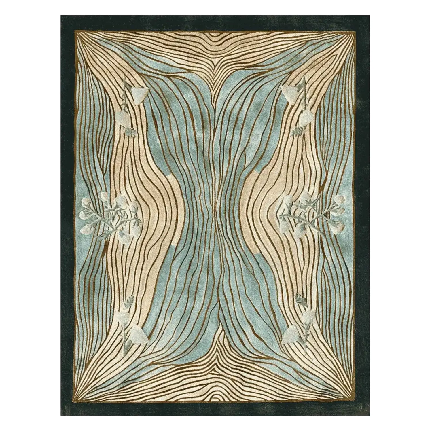 A contemporary area rug featuring an abstract design with flowing lines in soft beige and blue hues, crafted from high-quality wool. Ideal for adding a modern touch to living room decor, this hand-tufted rug combines artistic flair with comfort.