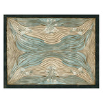 This image showcases the Fossil Trace Field Hand Tufted Area Rug, featuring an elegant abstract design in shades of beige and blue. Perfect for adding a contemporary touch to your living room, this wool rug offers a blend of style and comfort.