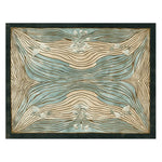 This image showcases the Fossil Trace Field Hand Tufted Area Rug, featuring an elegant abstract design in shades of beige and blue. Perfect for adding a contemporary touch to your living room, this wool rug offers a blend of style and comfort.