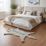 A charming fox-shaped accent area rug crafted from hand-tufted wool, perfect for enhancing a dining room or living room. This unique dining table rug adds a playful touch to dining room carpets, combining style and comfort in one eye-catching piece.