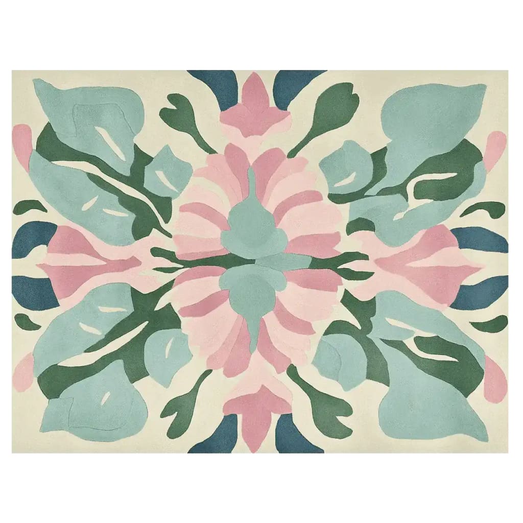 Experience the elegance of the Fracture Bloom Core Hand Tufted Area Rug, a stunning contemporary wool rug. Its intricate abstract floral design in soothing shades of pink, green, and blue makes it a perfect centerpiece for any living room.