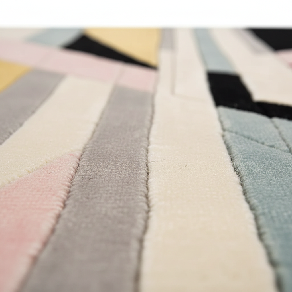Close-up of a textured rug swatch with geometric pattern
