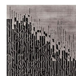 Contemporary area rug featuring an abstract black and gray design, perfect for modern living room spaces. This wool rug showcases a unique pattern blending geometric lines and organic shapes, ideal for those seeking stylish and artistic rugs for living room decor.