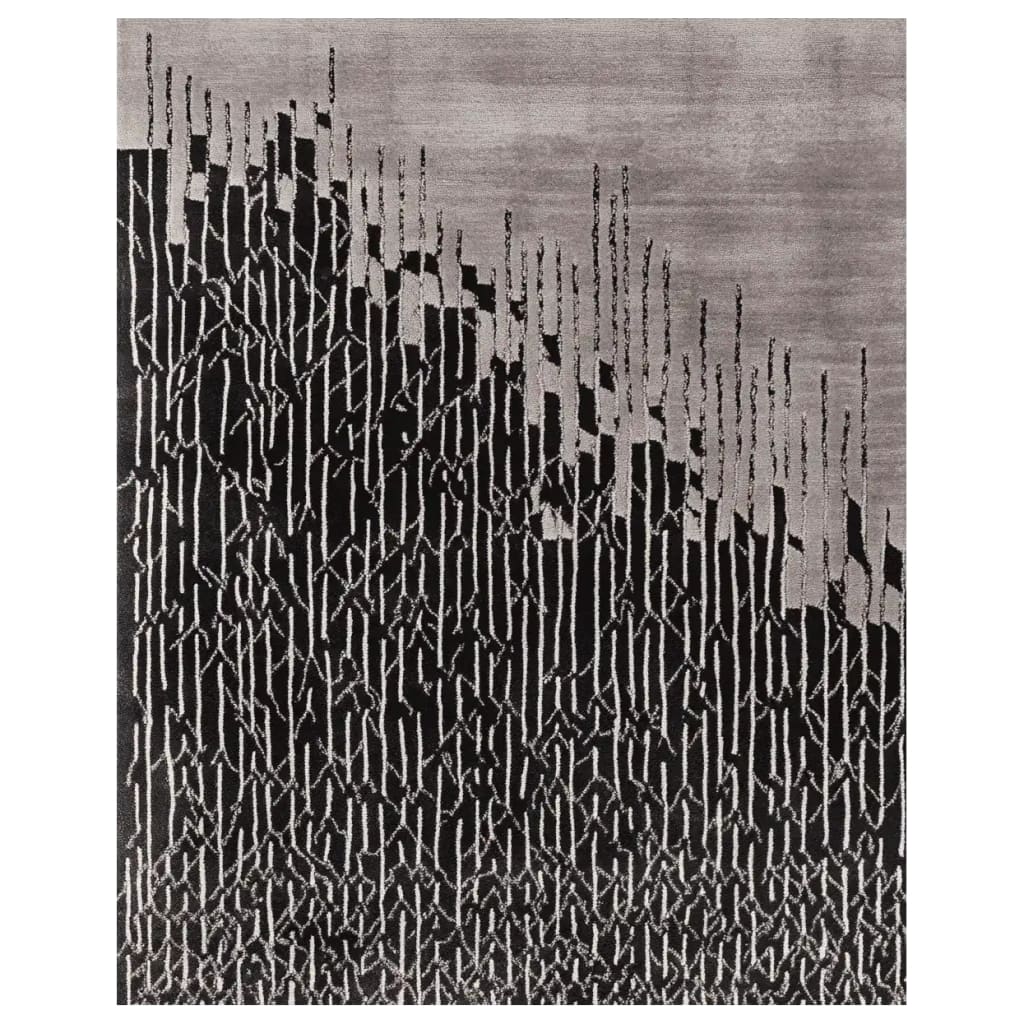 Contemporary area rug with an abstract black and white design, perfect for adding a modern touch to your living room. This wool rug features a striking pattern, ideal for those seeking stylish and unique living room area rugs.