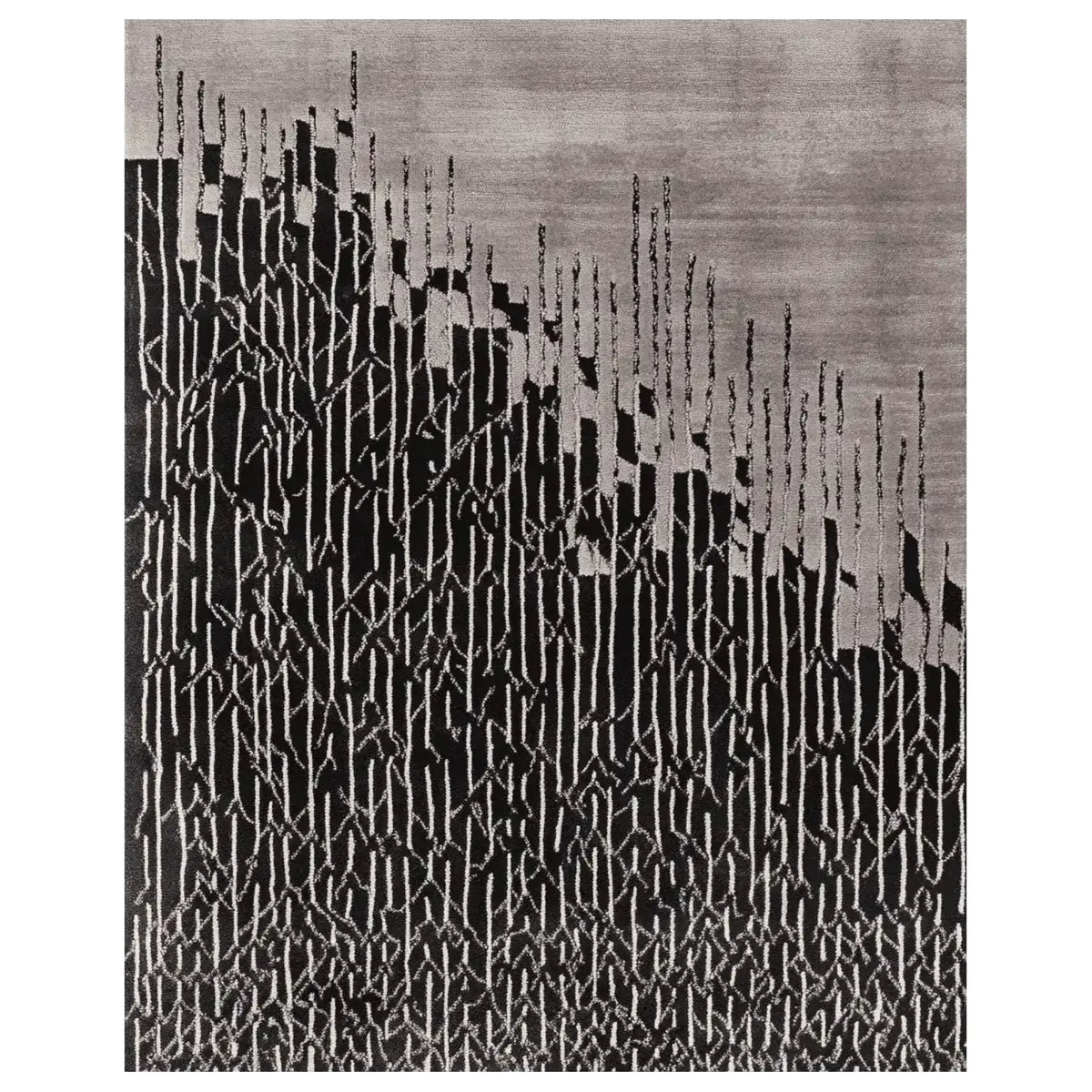 Contemporary area rug with an abstract black and white design, perfect for adding a modern touch to your living room. This wool rug features a striking pattern, ideal for those seeking stylish and unique living room area rugs.
