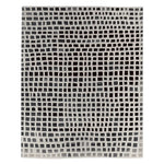 Top view of the Fragments of Form Hand Tufted Rug, a contemporary area rug featuring a dynamic grid pattern in shades of black and white. Perfect for adding a modern touch to any living room, this wool rug measures 8x10 feet, ideal for spacious interiors.