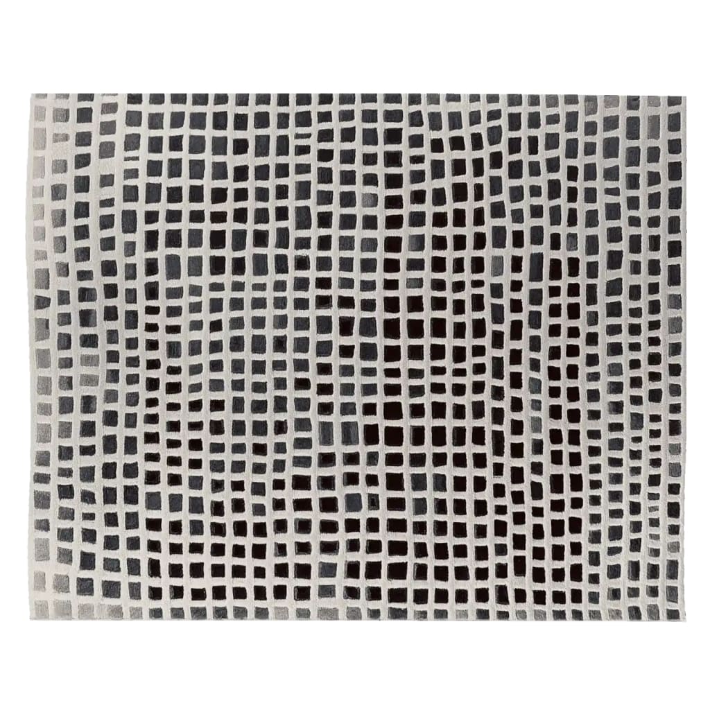 Top view of a contemporary hand-tufted area rug with an abstract grid pattern in black and white, perfect for adding a modern touch to living rooms. Made from high-quality wool, this 8x10 wool rug offers a stylish and cozy addition to any space.