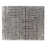 Top view of a contemporary hand-tufted area rug with an abstract grid pattern in black and white, perfect for adding a modern touch to living rooms. Made from high-quality wool, this 8x10 wool rug offers a stylish and cozy addition to any space.