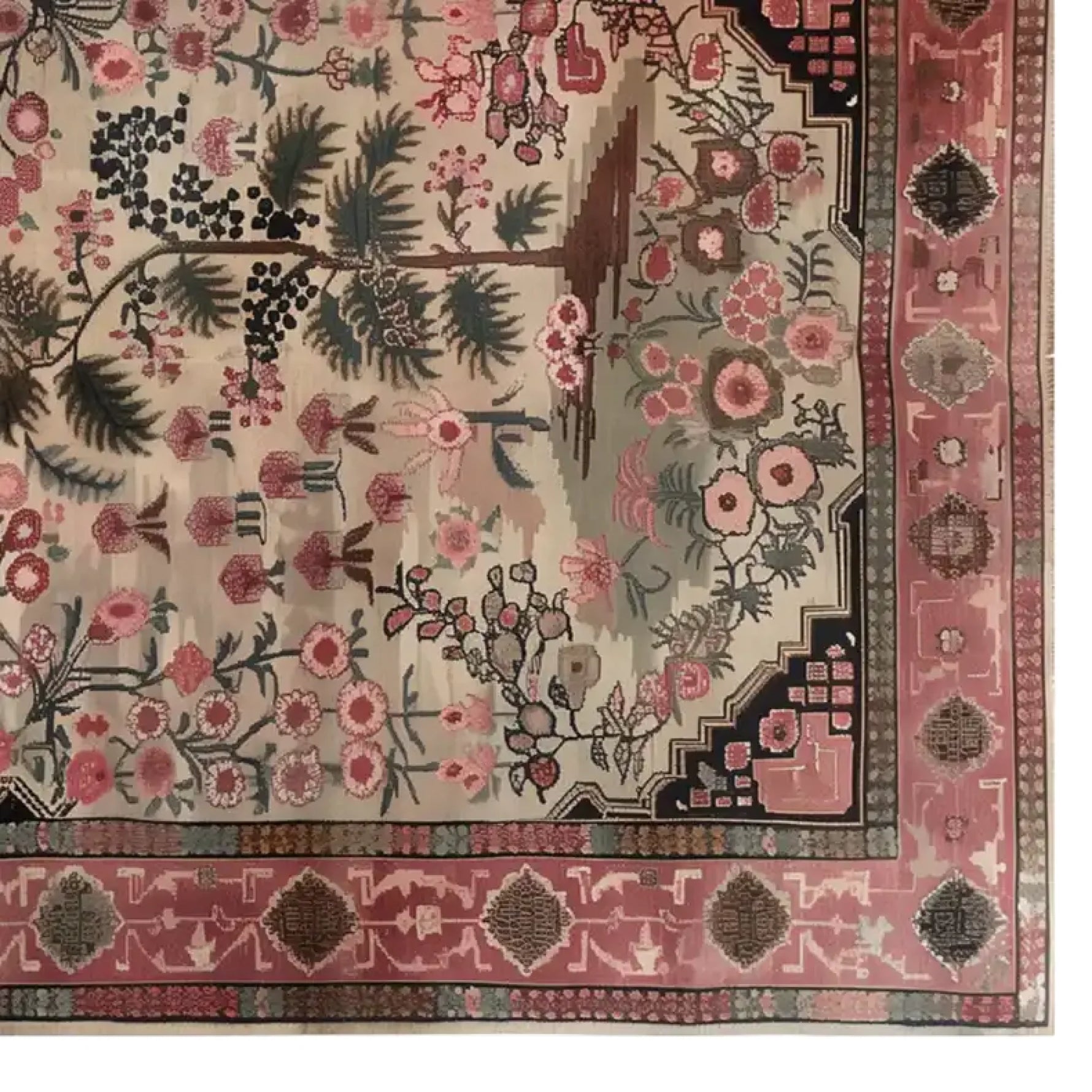 A beautifully designed Fuchsia Harmony Knotted Wool Area Rug, showcasing intricate floral patterns in vibrant colors. Perfect as a centerpiece for area rugs in the living room, this 8x10 rug combines elegance with a touch of nature.