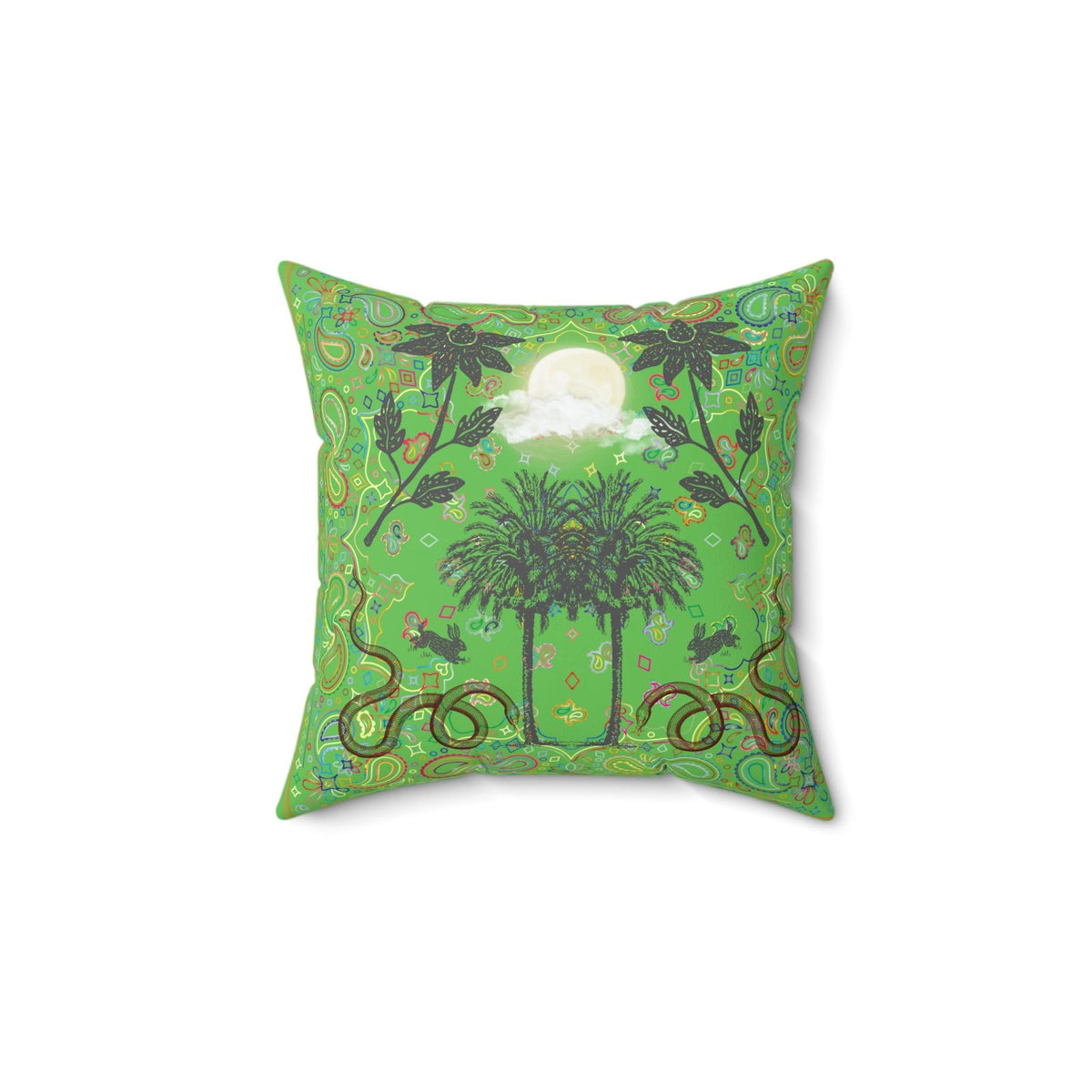 Full Moon Night Palm Trees Throw Pillow - Green