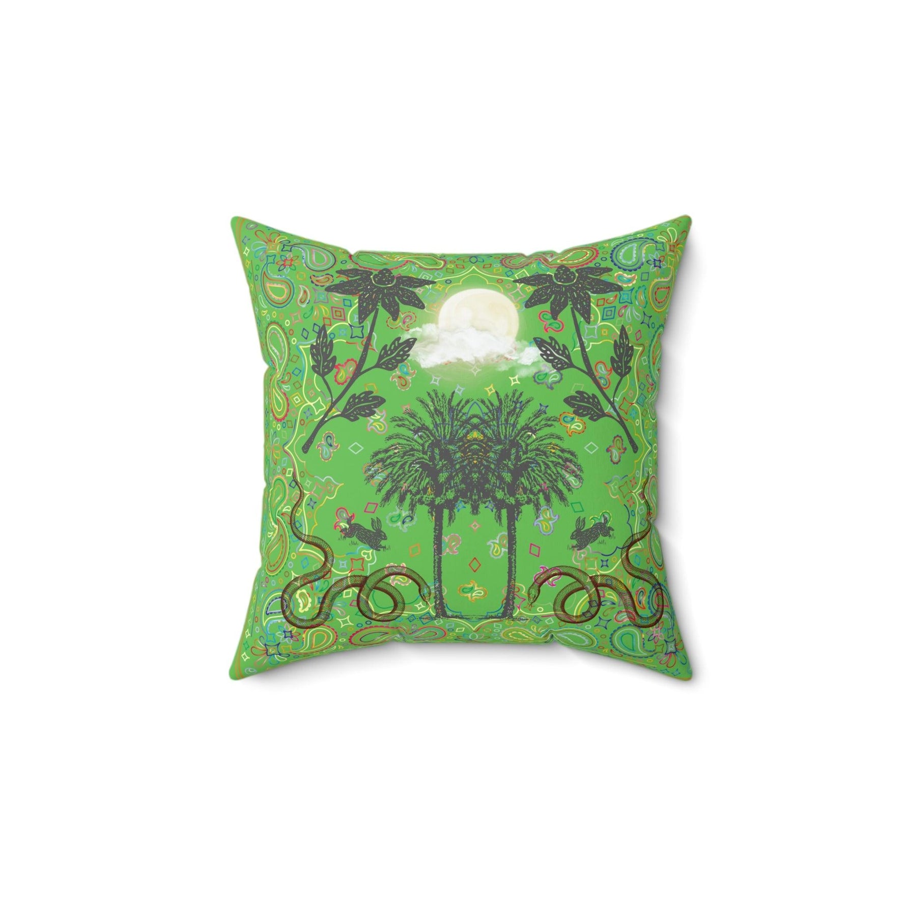 Full Moon Night Palm Trees Throw Pillow - Green