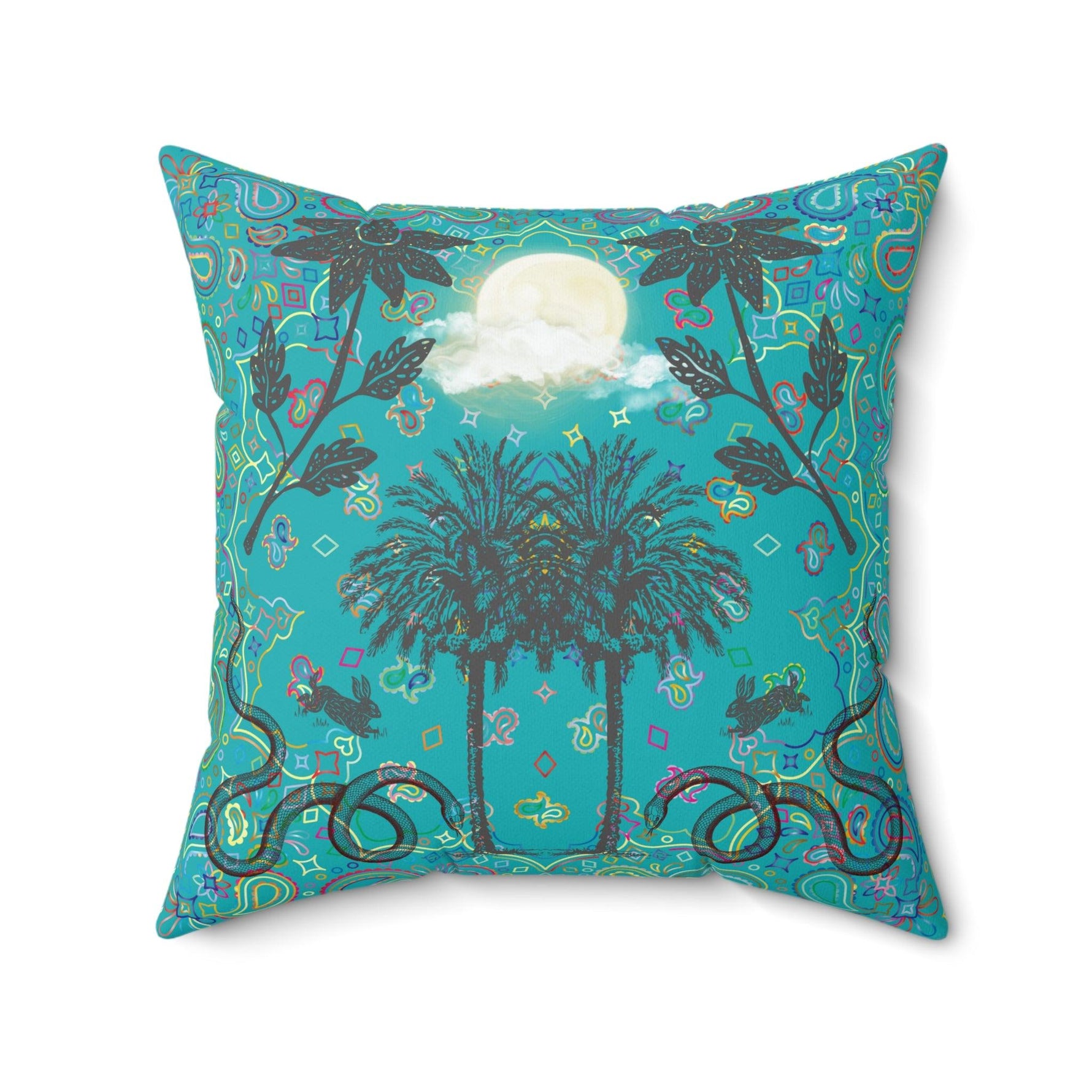 Full Moon Night Palm Trees Throw Pillow