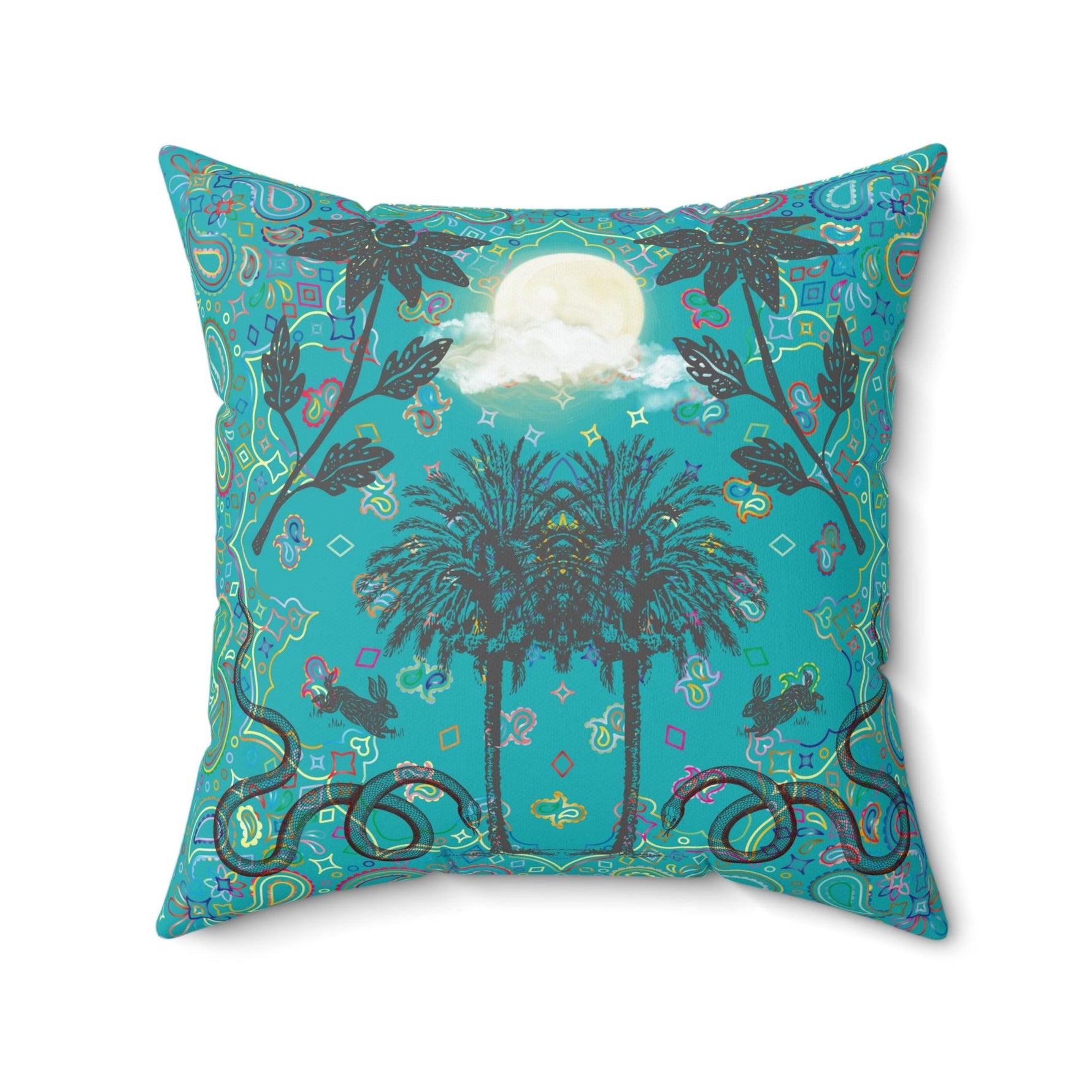 Full Moon Night Palm Trees Throw Pillow