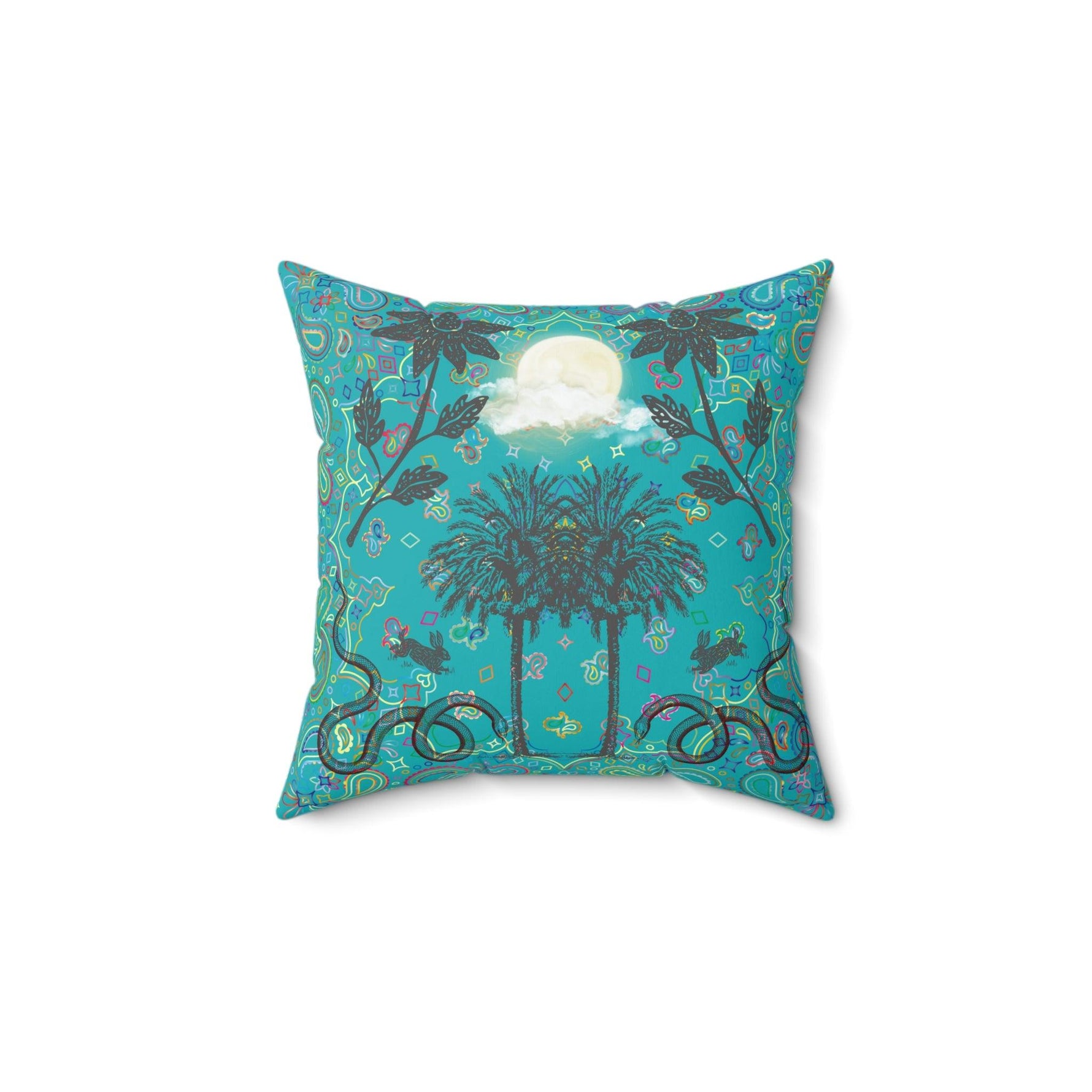 Full Moon Night Palm Trees Throw Pillow