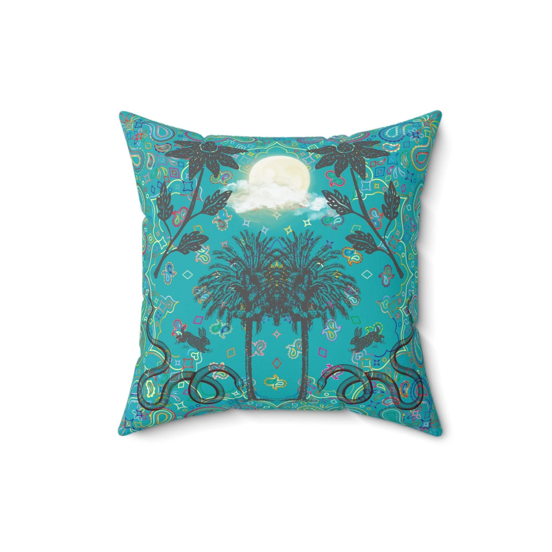 Full Moon Night Palm Trees Throw Pillow