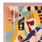 This vibrant hand-tufted area rug showcases a funky abstract design with a mix of bold colors including yellow, pink, and blue. Perfect for adding a contemporary touch to your living room, this wool rug is ideal for an 8x10 space and offers a unique artistic flair.