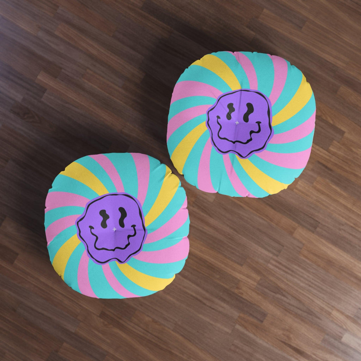 Funky Smiley Emoji Tufted Round Floor Pillow 30" × 30"