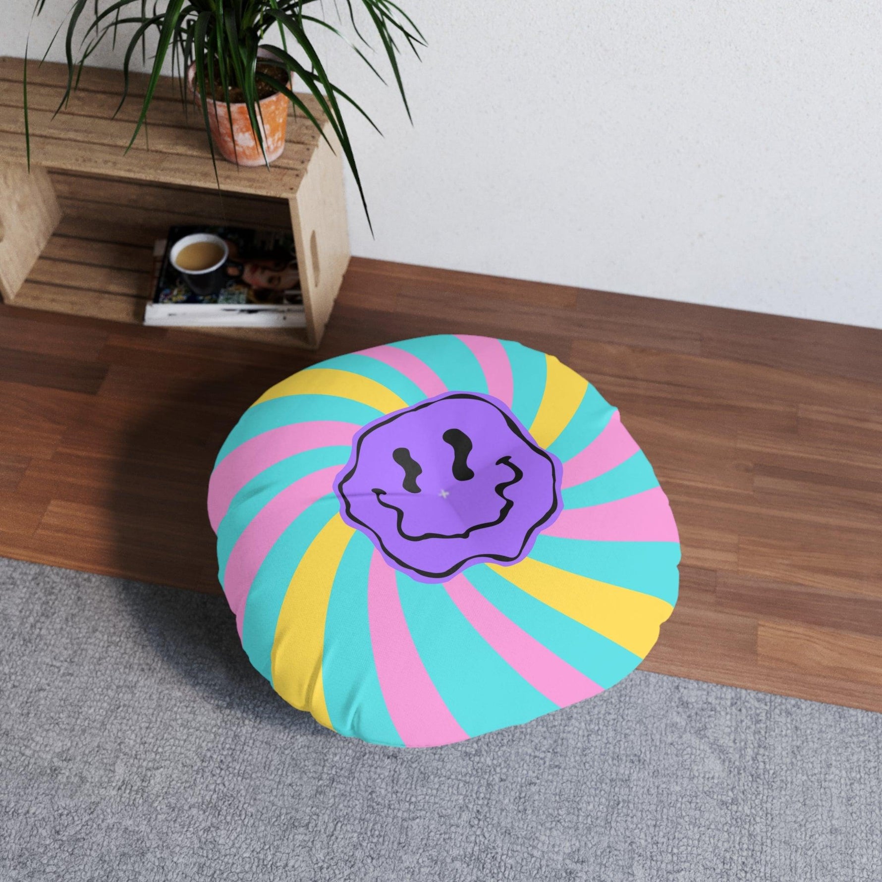 Funky Smiley Emoji Tufted Round Floor Pillow