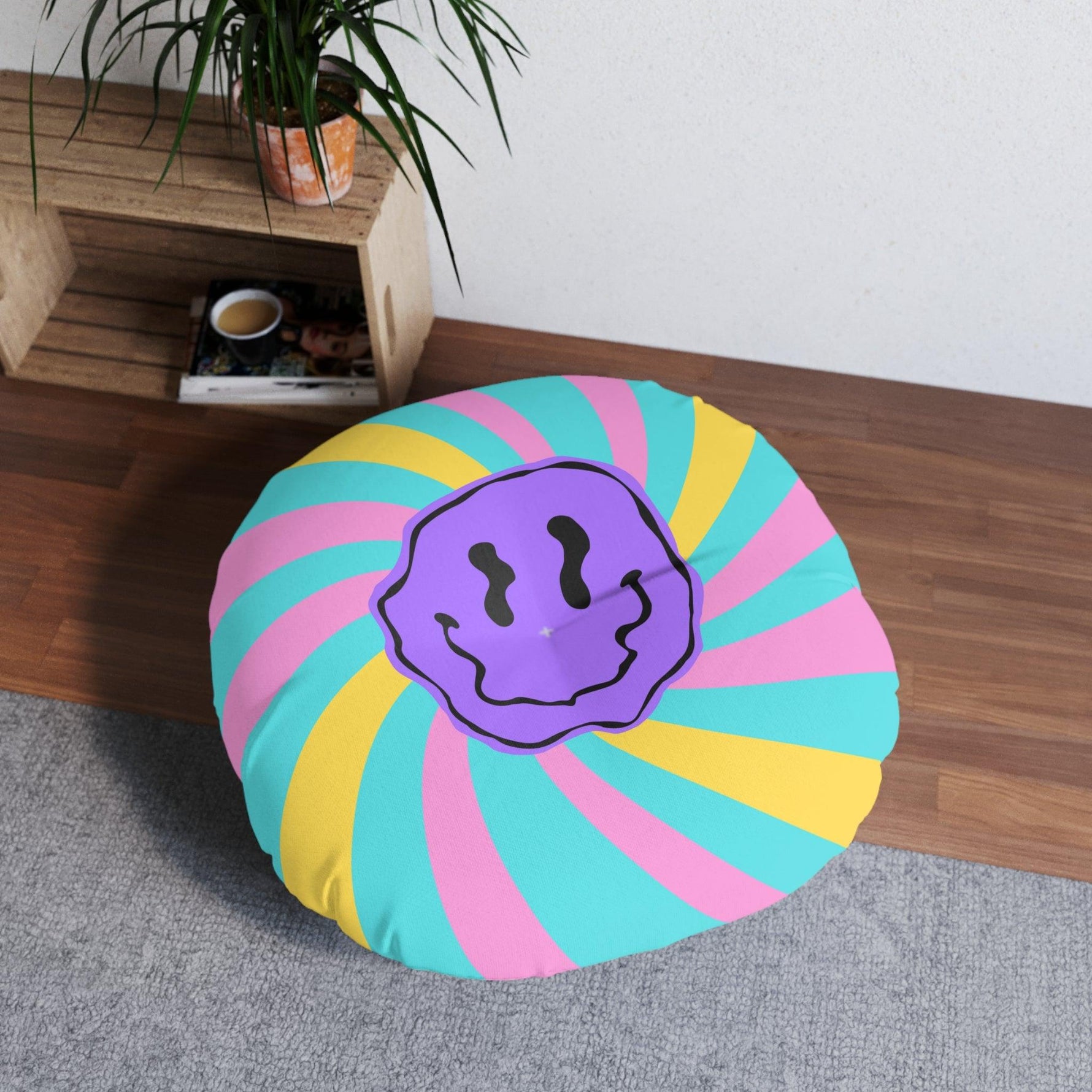 Funky Smiley Emoji Tufted Round Floor Pillow