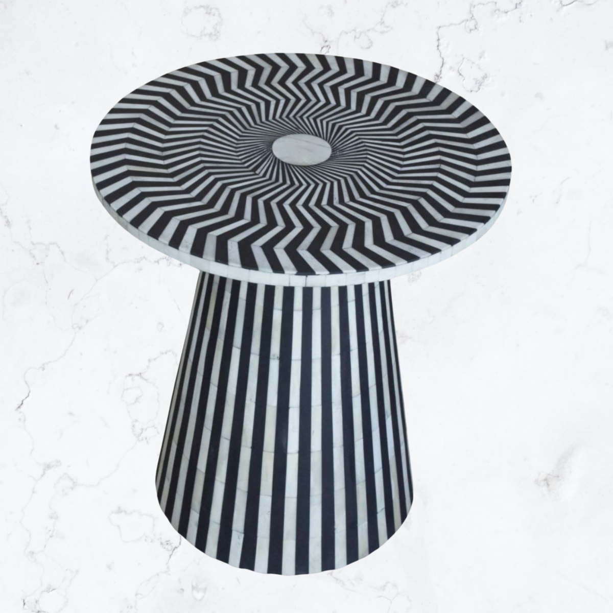 Fusion Bone Inlay Round Side Table – Black