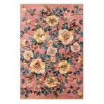 The Garden Dreams Hand Tufted Rug features a vibrant floral design, perfect for adding a vintage touch to your living or dining room. This wool area rug showcases intricate yellow and green blossoms on a soft pink background, making it an ideal choice for dining room area rugs or as a standout piece in the living room.