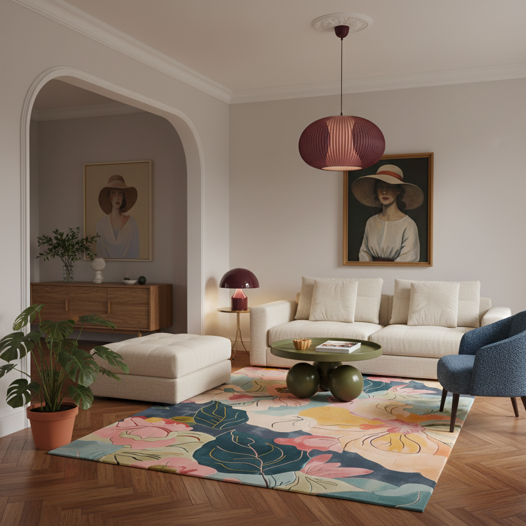 Alfombra de lana tufting artesanal Garden Elegance
