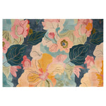 A beautiful area rug featuring a vibrant floral design, crafted from hand tufted wool. This wool rug showcases large, colorful flowers and leaves, creating an elegant and inviting atmosphere perfect for living room area rugs.