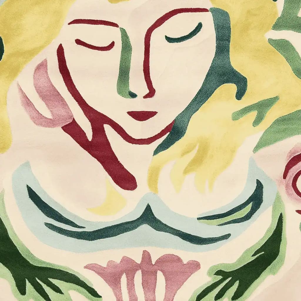 A vibrant, abstract design from the Garden Muse Hand Tufted Area Rug. This wool rug features a contemporary artistic depiction, perfect for large living room rugs. Ideal for anyone looking to enhance their space with a living room rug sized 8x10.