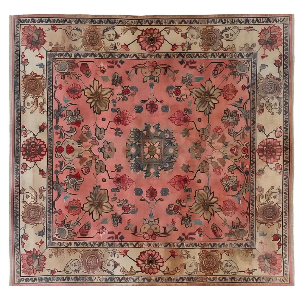 Top view of the Garden of Ages Knotted Wool Area Rug showcasing its intricate floral patterns and rich colors, ideal for living room decor as a floral rug.