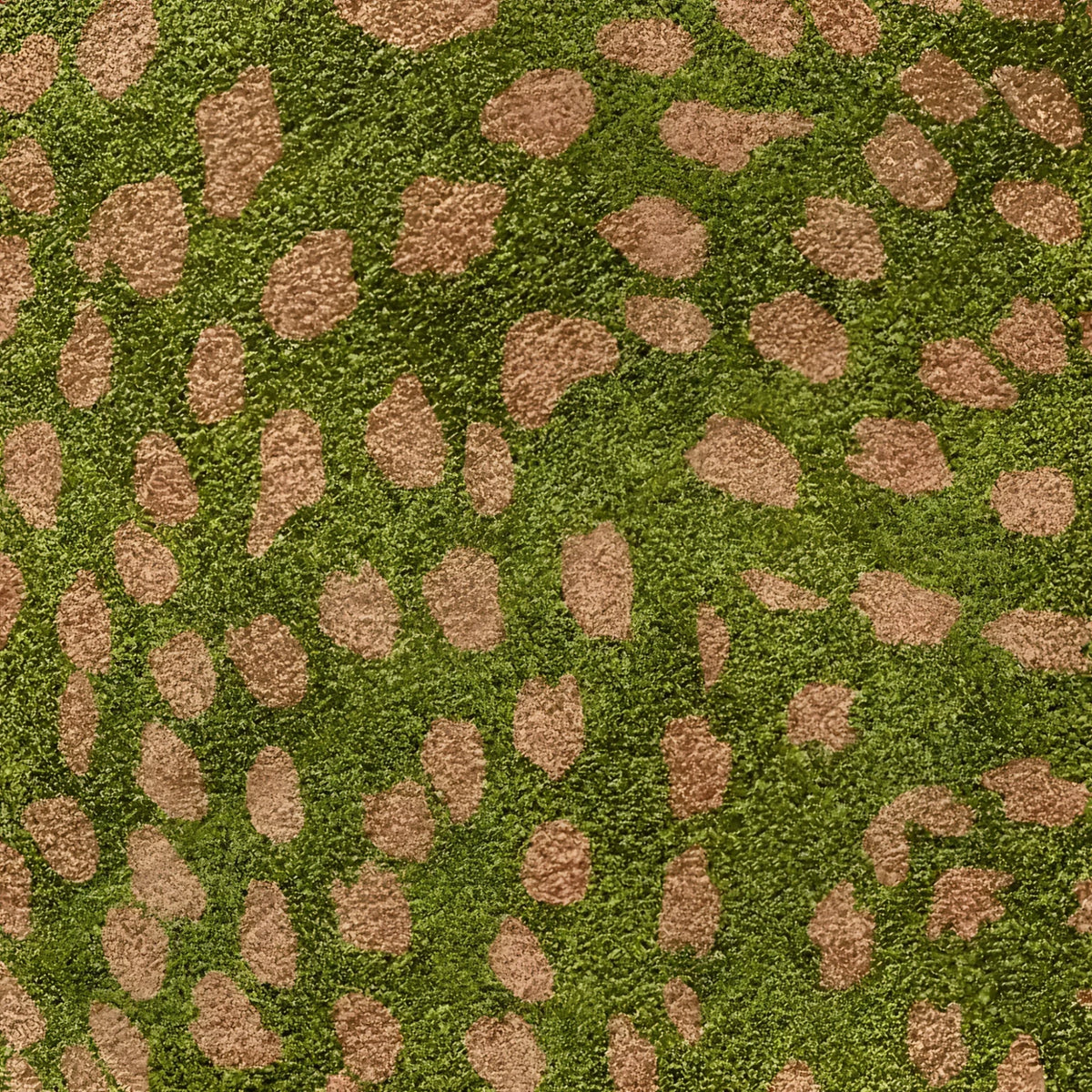 Close-up view of the Garden of Courage hand-tufted area rug, featuring a vibrant abstract pattern with green and brown tones. This vintage rug is crafted from wool, ideal for adding a touch of elegance to dining rooms or bedrooms. Perfect as a bedroom rug or dining room carpet.