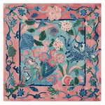 Vibrant and detailed square area rug featuring a hand-tufted design with a floral and abstract motif. This wool rug showcases a colorful pattern with shades of pink, blue, and green, perfect for adding a touch of elegance to large living rooms. Ideal as a centerpiece among rugs for living room, this square rug combines artistic beauty with a cozy feel.
