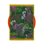 Vibrant Garden of Love Sunny Hand Tufted Wool Rug, featuring a lush botanical design with purple and green foliage, perfect for adding a touch of nature to your living room. This large area rug serves as a stunning centerpiece for vintage decor and is ideal for use as a living room area rug, hallway runner, or even a kitchen rug.