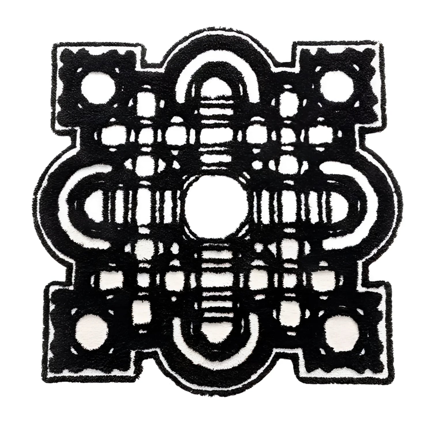 The Garden of the Night Tufted Area Rug features a bold, intricate black and white design with geometric patterns. Perfect for those seeking contemporary rug styles, this piece is ideal for enhancing living room aesthetics. As a standout among living room area rugs, its unique shape and pattern can complement various decor themes, particularly in a living room rugs 8x10 layout.