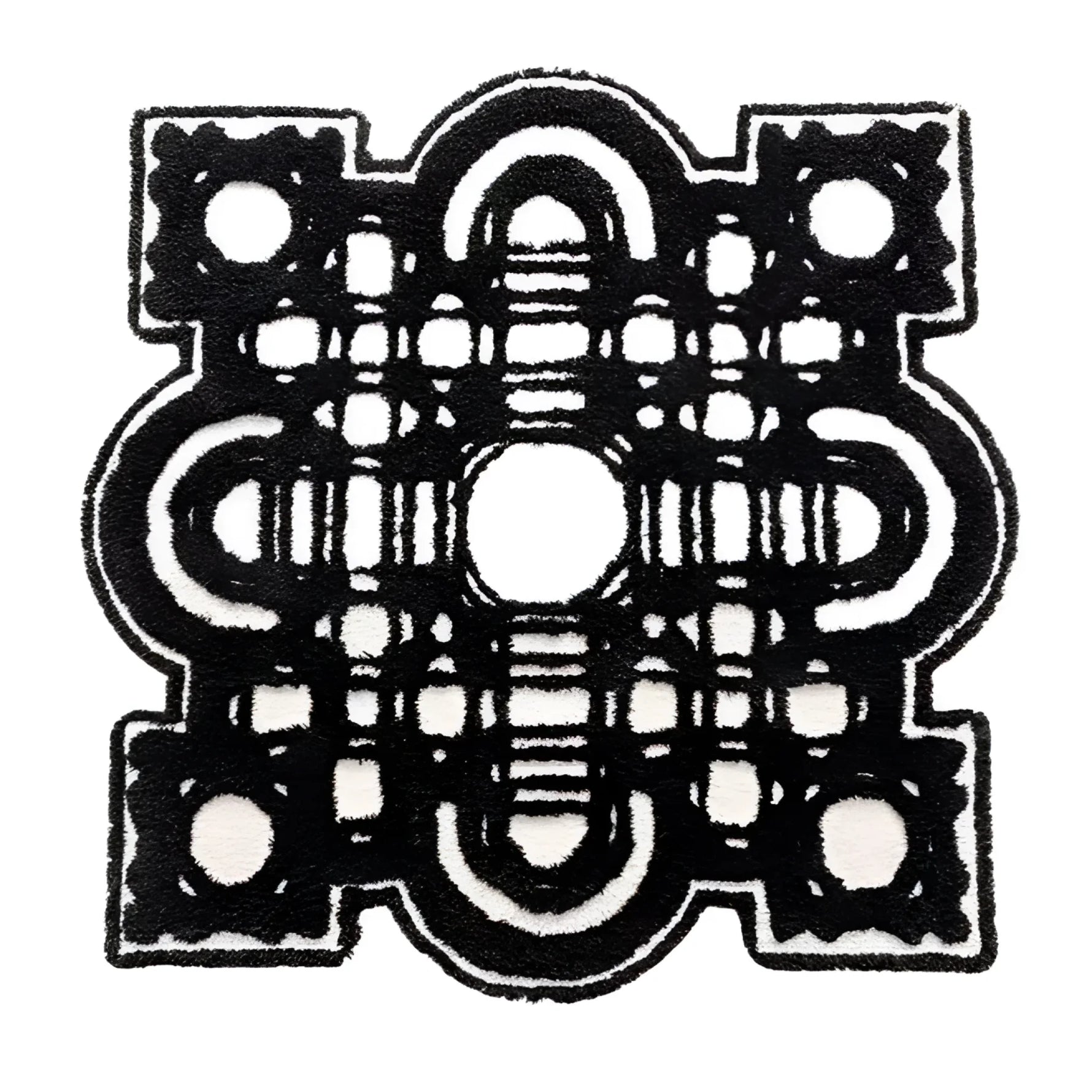 The Garden of the Night Tufted Area Rug features a bold, intricate black and white design with geometric patterns. Perfect for those seeking contemporary rug styles, this piece is ideal for enhancing living room aesthetics. As a standout among living room area rugs, its unique shape and pattern can complement various decor themes, particularly in a living room rugs 8x10 layout.