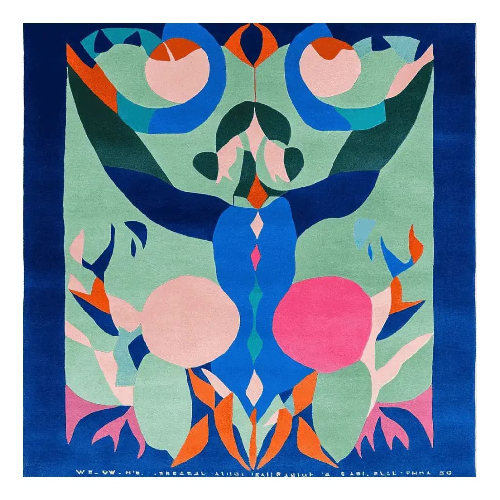 Vibrant and contemporary Garden Oracle Hand Tufted Rug showcasing an abstract design with bold colors. This square area rug, ideal for living rooms, is crafted from wool and measures 8x10 feet. The artistic patterns and rich hues make it a standout piece among contemporary rugs.