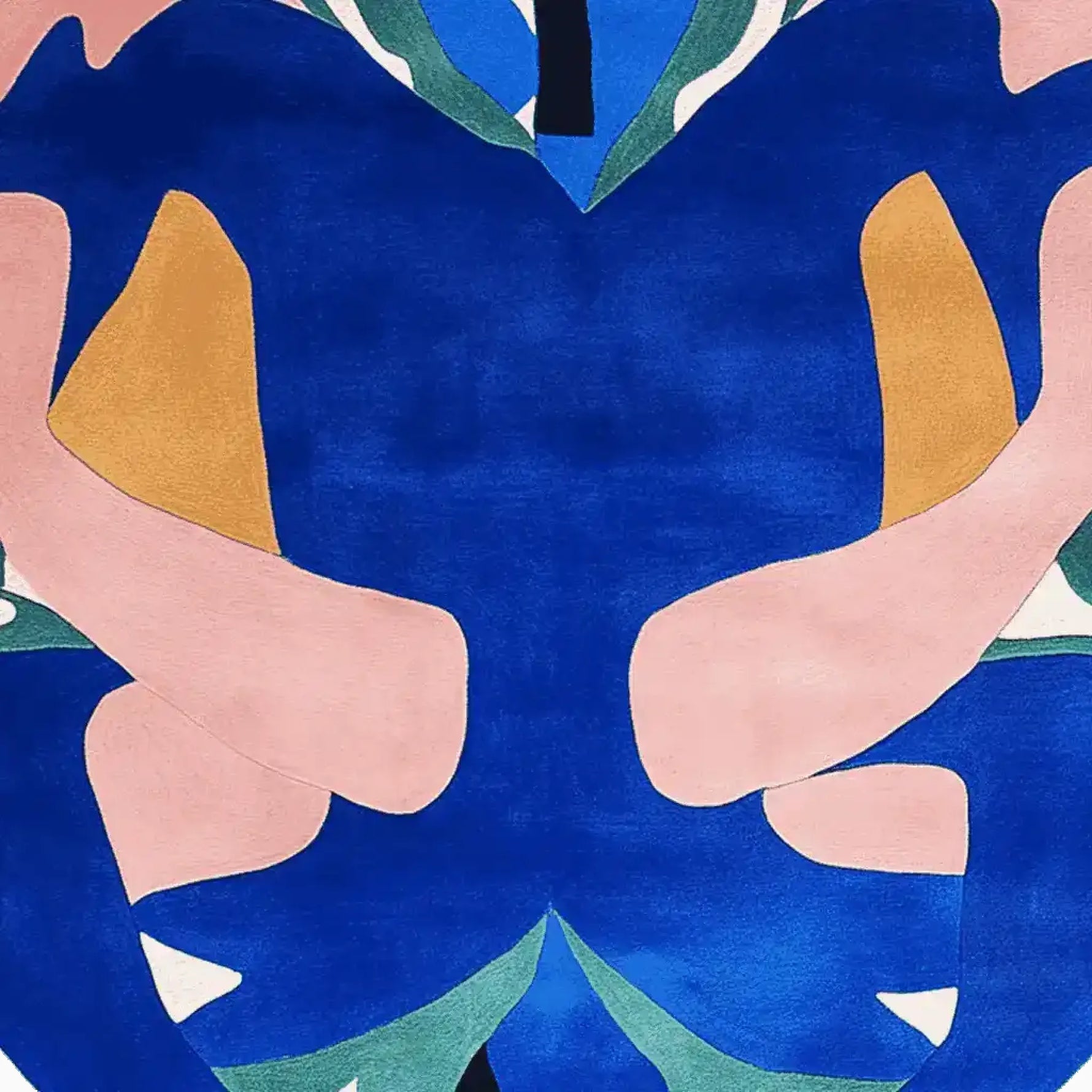 Vibrant Garden Spirit Fold Hand Tufted Area Rug with an abstract design featuring rich blue, pink, and mustard tones. Perfect for adding a contemporary touch to living rooms, this wool rug offers a bold aesthetic. Available in an 8x10 size, it also suits those looking for round rugs or unique living room rugs.