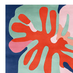 Vibrant and contemporary hand-tufted wool area rug featuring an abstract design with bold splashes of red, green, navy, and pink. This square area rug is perfect for adding a modern touch to living rooms, showcasing a unique artistic flair.