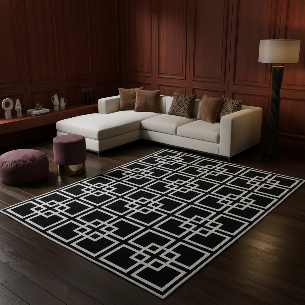 Gatsby's Garden Dhurrie Cotton Rug - Black