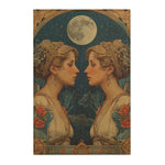 Gemini Zodiac Vintage Accent Rug second view of twin classical women in ivory gowns under glowing moon with rose and teal botanical accents