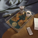 Gemini Zodiac Vintage Serving Tray styled on coffee table with moka pot and coffee cup Gemini twins print