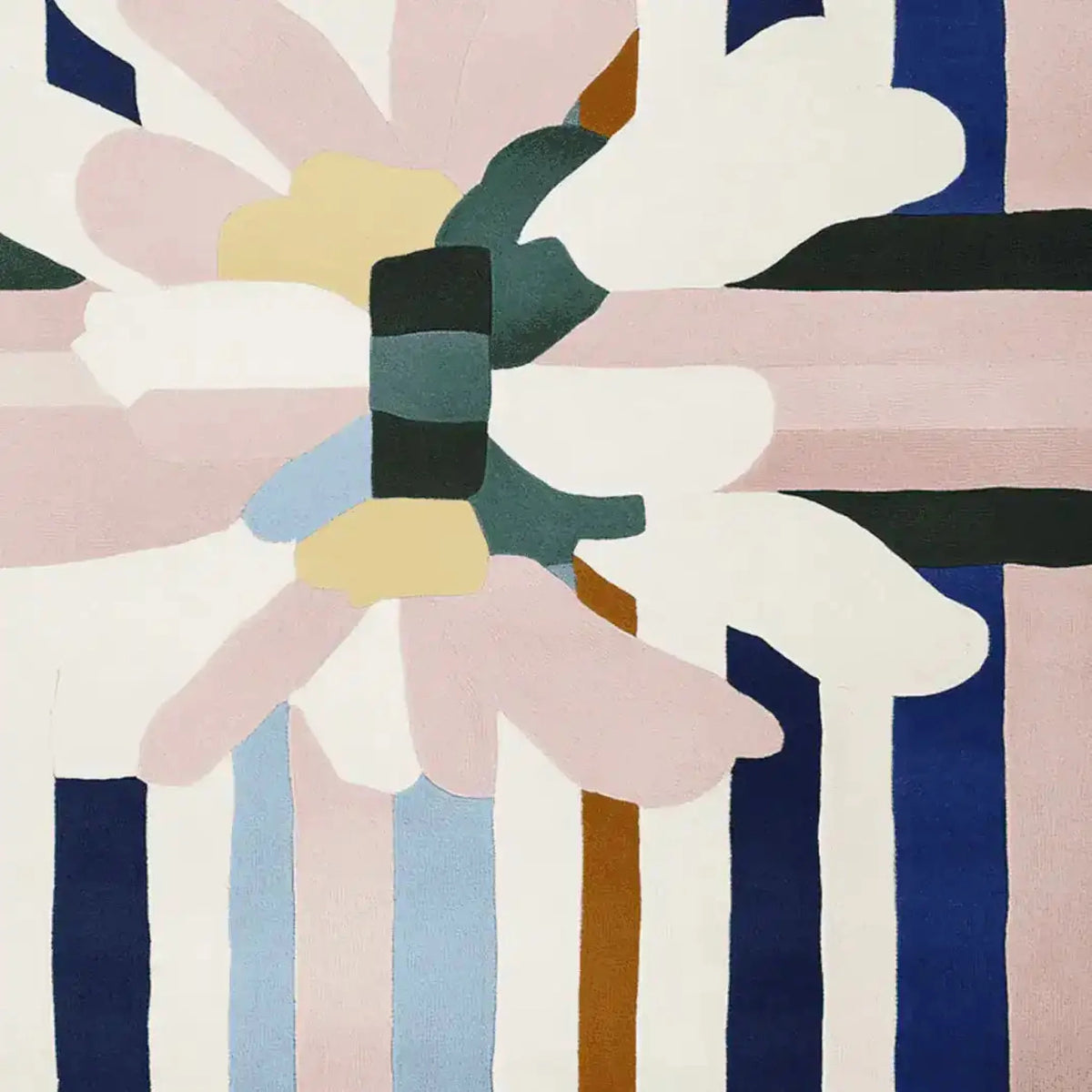 A vibrant geometric design of the Geometric Balance Flow Hand Tufted Rug in a square shape, perfect for adding a contemporary touch to living rooms. This large wool area rug features bold colors and abstract patterns, making it an ideal choice for modern decor.