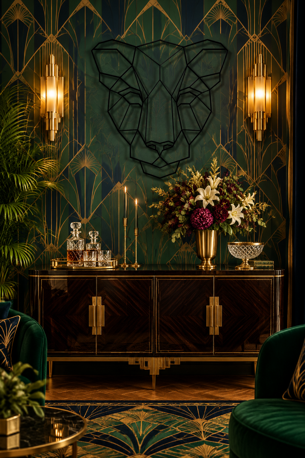 Geometric Lion Face Metal Wall Art