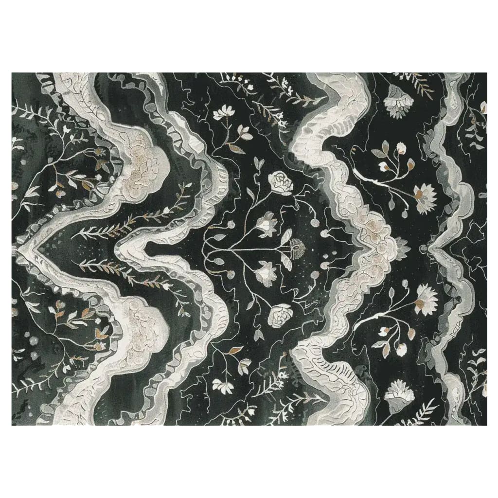 This elegant area rug features a hand-tufted design with intricate floral patterns on a dark background. Ideal for adding a touch of sophistication to your living room, this wool rug measures 8x10 and is perfect for those seeking stylish rugs for living room decor.