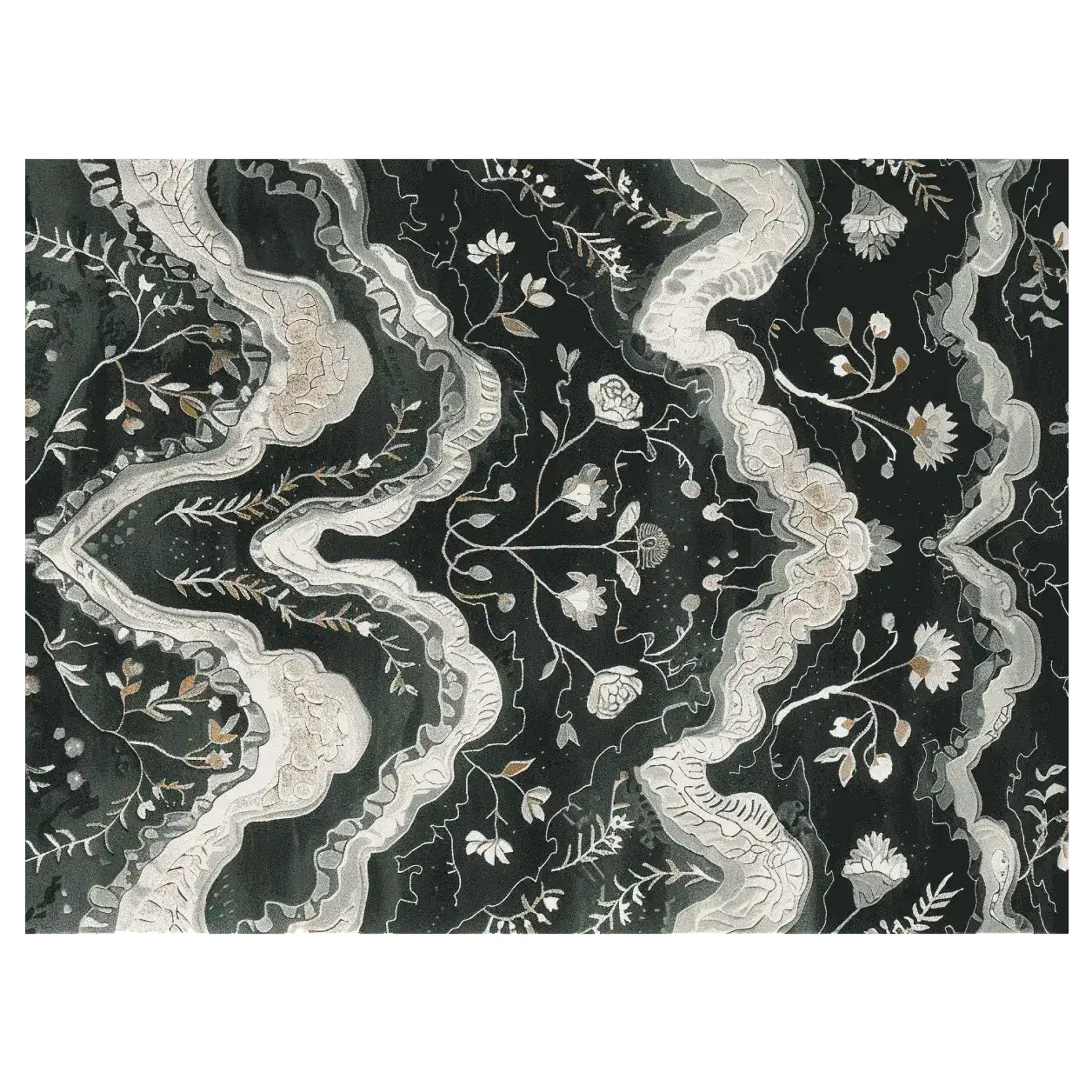 This elegant area rug features a hand-tufted design with intricate floral patterns on a dark background. Ideal for adding a touch of sophistication to your living room, this wool rug measures 8x10 and is perfect for those seeking stylish rugs for living room decor.