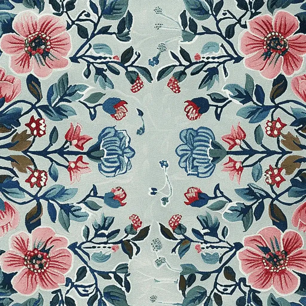 This elegant square area rug features a hand-tufted floral design with vibrant pink and blue flowers against a neutral background, perfect for adding a touch of sophistication to large living rooms. Made from high-quality wool, this floral rug is both durable and stylish, making it an ideal choice for those seeking rugs for living room décor.